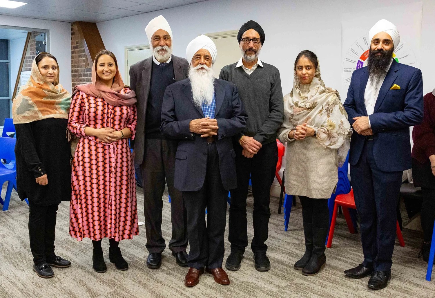 Bhai Sahib Ji (centre) with volunteers and staff at NHT